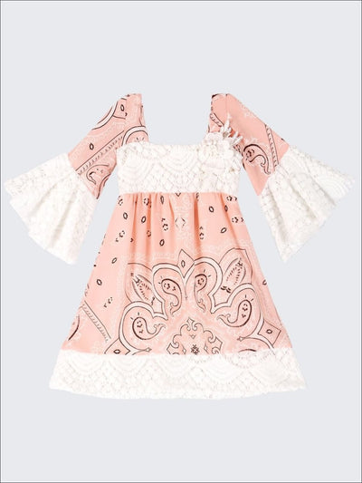 Girls Lace Boho Sleeve Dress - Pink / 2T/3T - Girls Spring Casual Dress