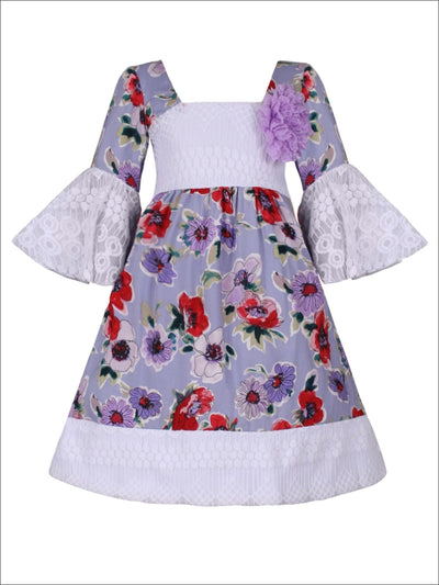 Girls Lace Boho Sleeve Dress - Purple / 2T/3T - Girls Spring Casual Dress