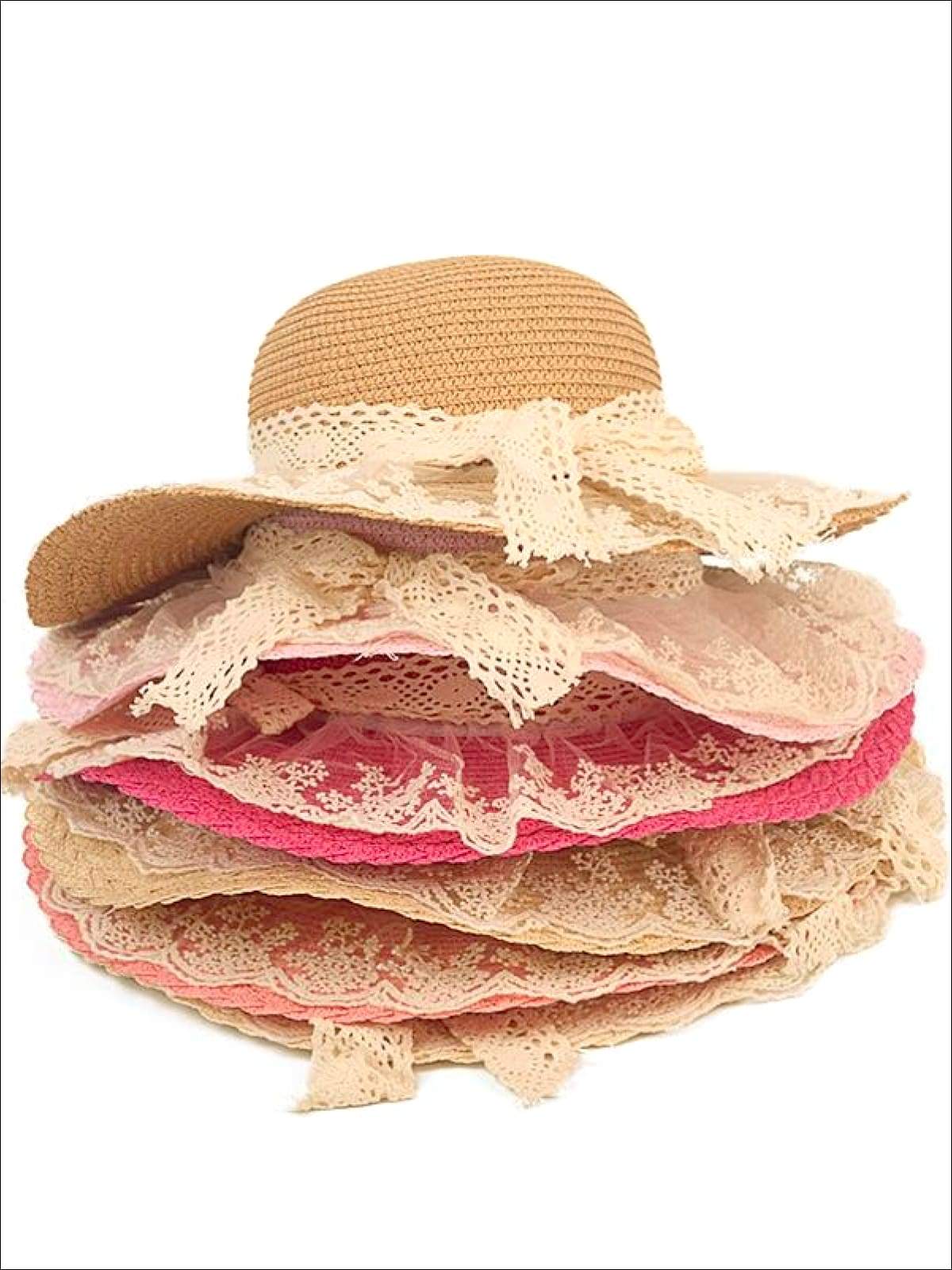 Girls Lace Brim Straw Hat - Girls Hats