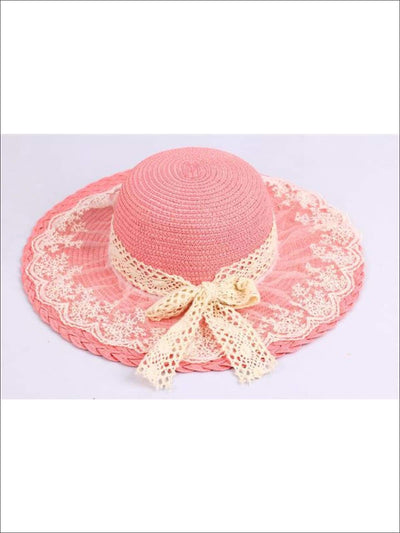 Girls Lace Brim Straw Hat - Coral - Girls Hats