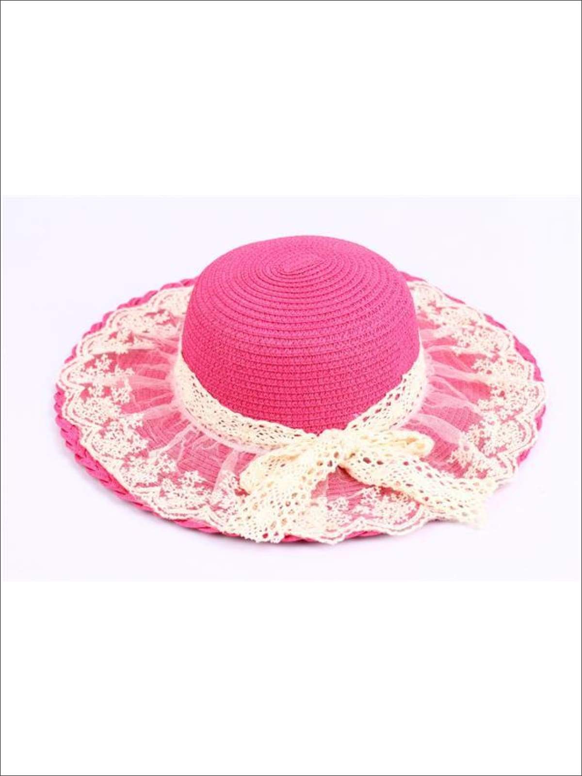 Girls Lace Brim Straw Hat - Pink - Girls Hats