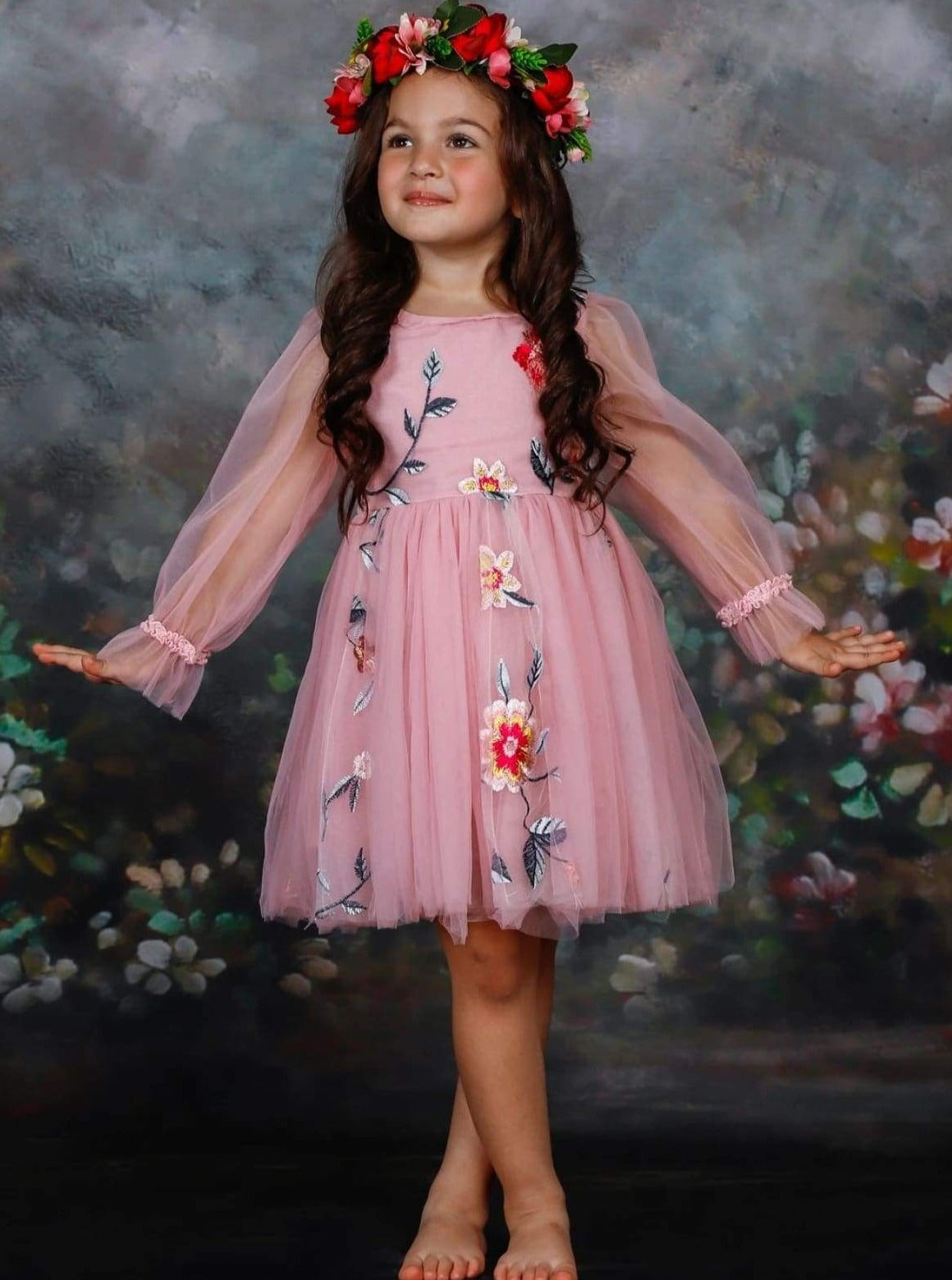 Girls Lace Chiffon Flower Dress - Girls Spring Dressy Dress