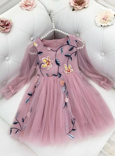 Girls Lace Chiffon Flower Dress - Pink / 6Y - Girls Spring Dressy Dress