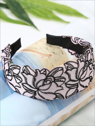 Girls Lace Embroidery Wide Headband - Pink - Hair Accessories
