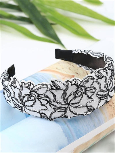 Girls Lace Embroidery Wide Headband - White - Hair Accessories
