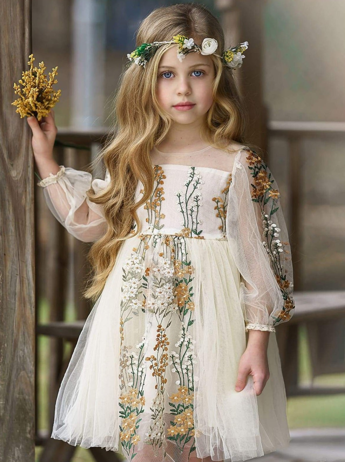 Toddler Spring Dresses | Little Girls Long Sleeve Lace Floral Dress