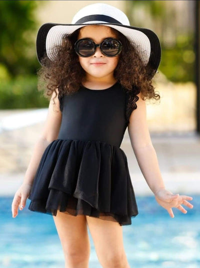 Kids Resort Wear | Girls Lace Flutter Sleeve Tutu One Piece Swimsuit