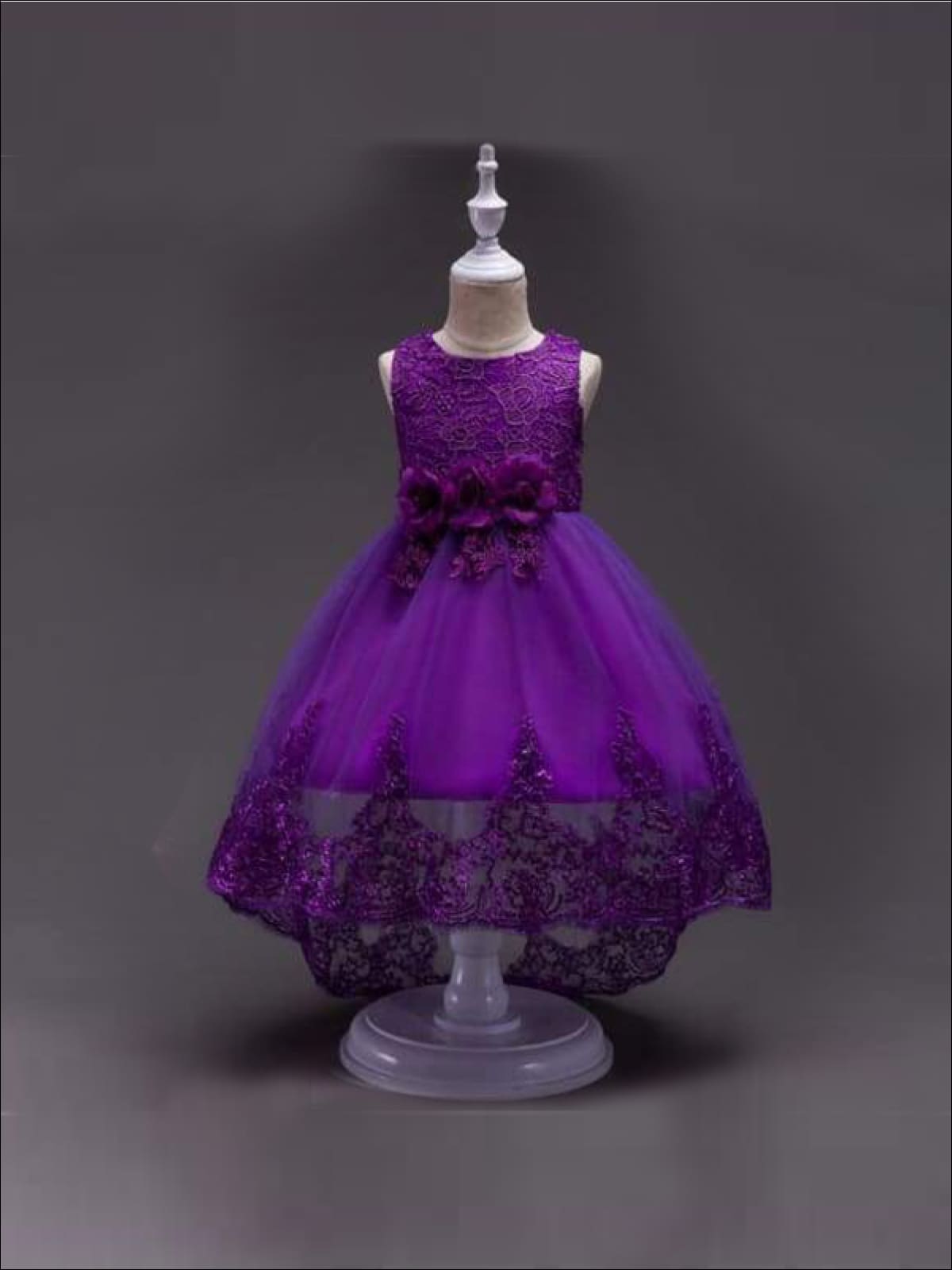Girls Lace Hi-Lo Party Dress (4 color options) - Purple / 4T - Girls Fall Dressy Dress