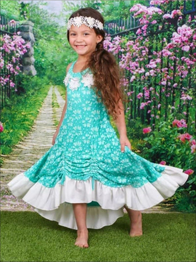 Toddler Spring Dresses | Girls Lace Hi-Lo Ruffled Hem Drawstring Dress