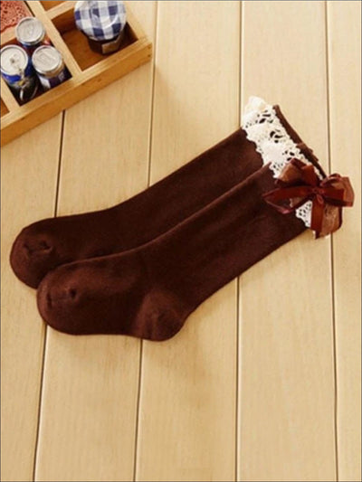 Girls Lace Knee Socks (6 color options) - Brown / M - Girls Accessories