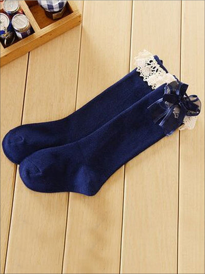 Girls Lace Knee Socks (6 color options) - Navy / M - Girls Accessories