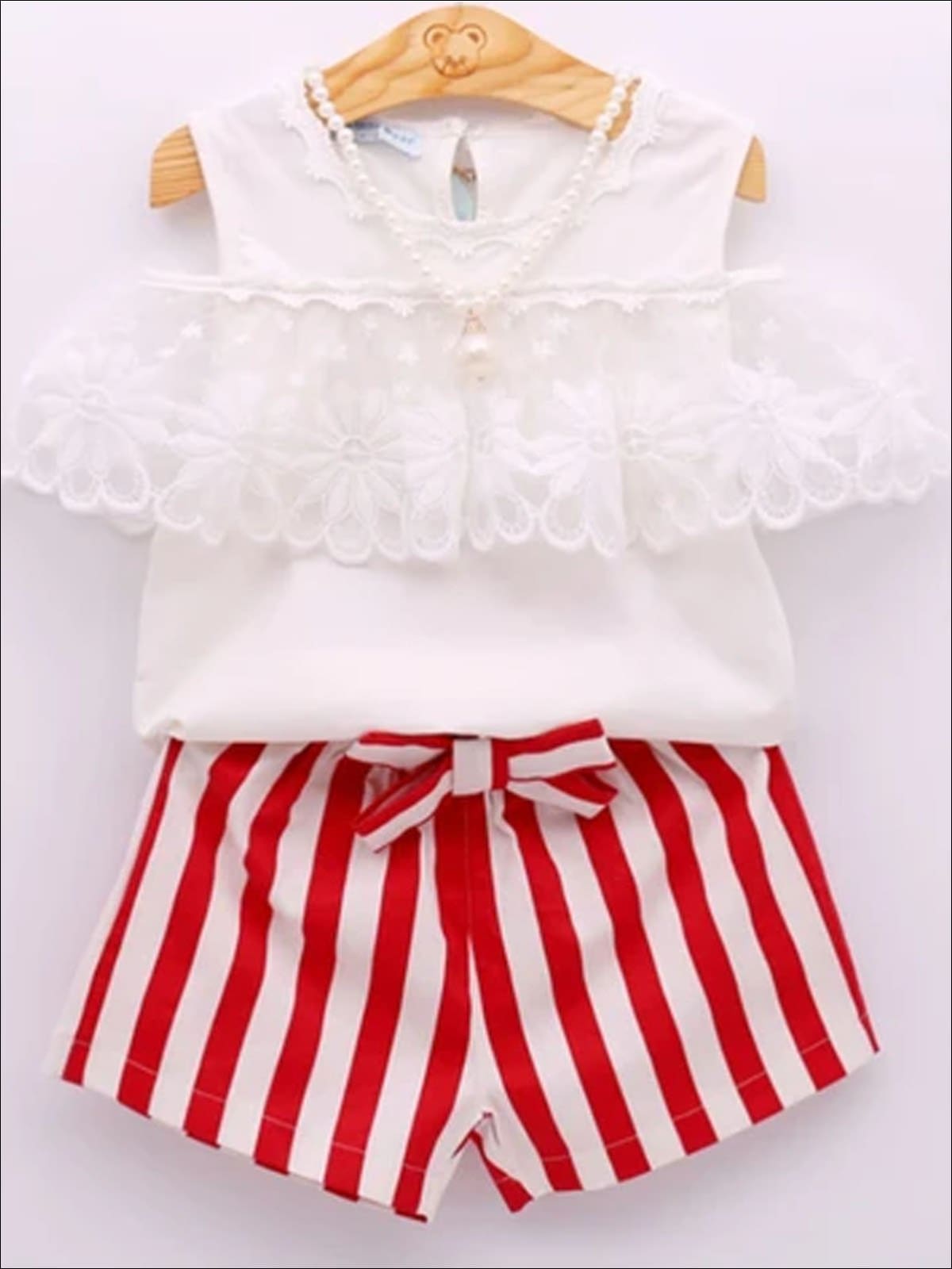 Spring Outfits For Girls | Ruffle Bib Top & Candy Stripe Shorts Set