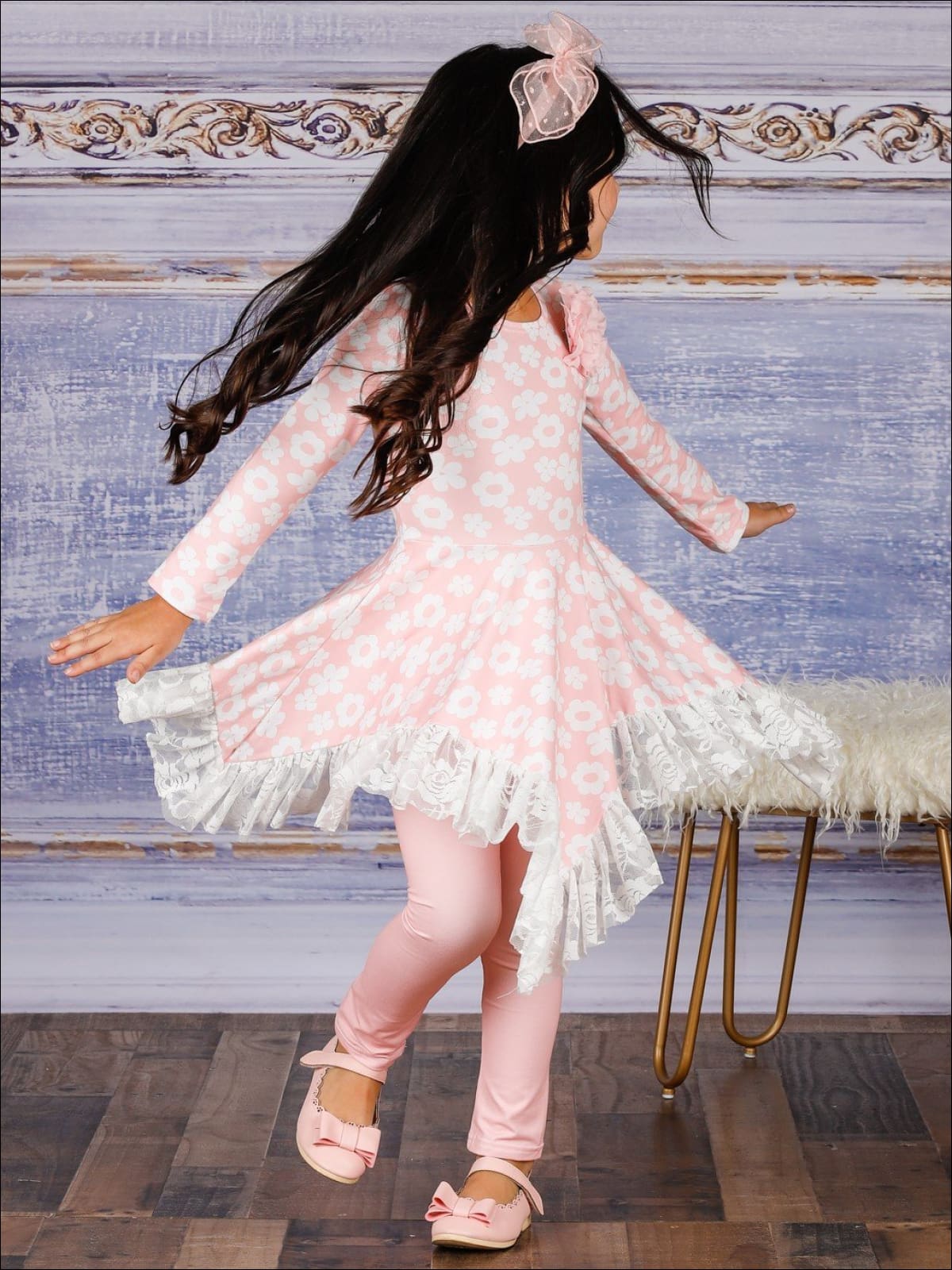 Girls Lace Ruffle Handkerchief Tunic & Leggings Set - Mia Belle Girls