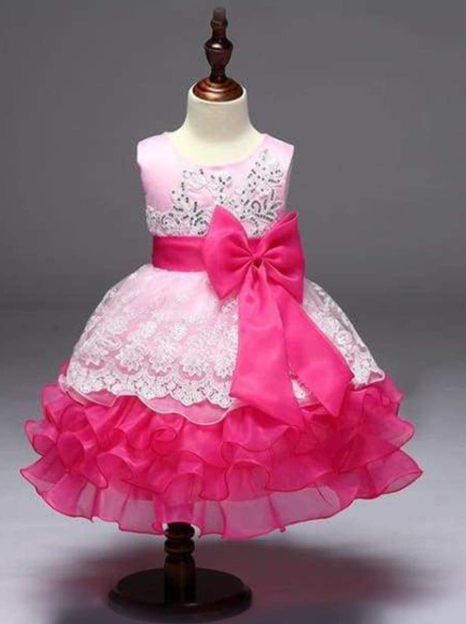 Girls Sparkle Dresses | Sequin Floral Tiered Ruffle Tulle Party Dress