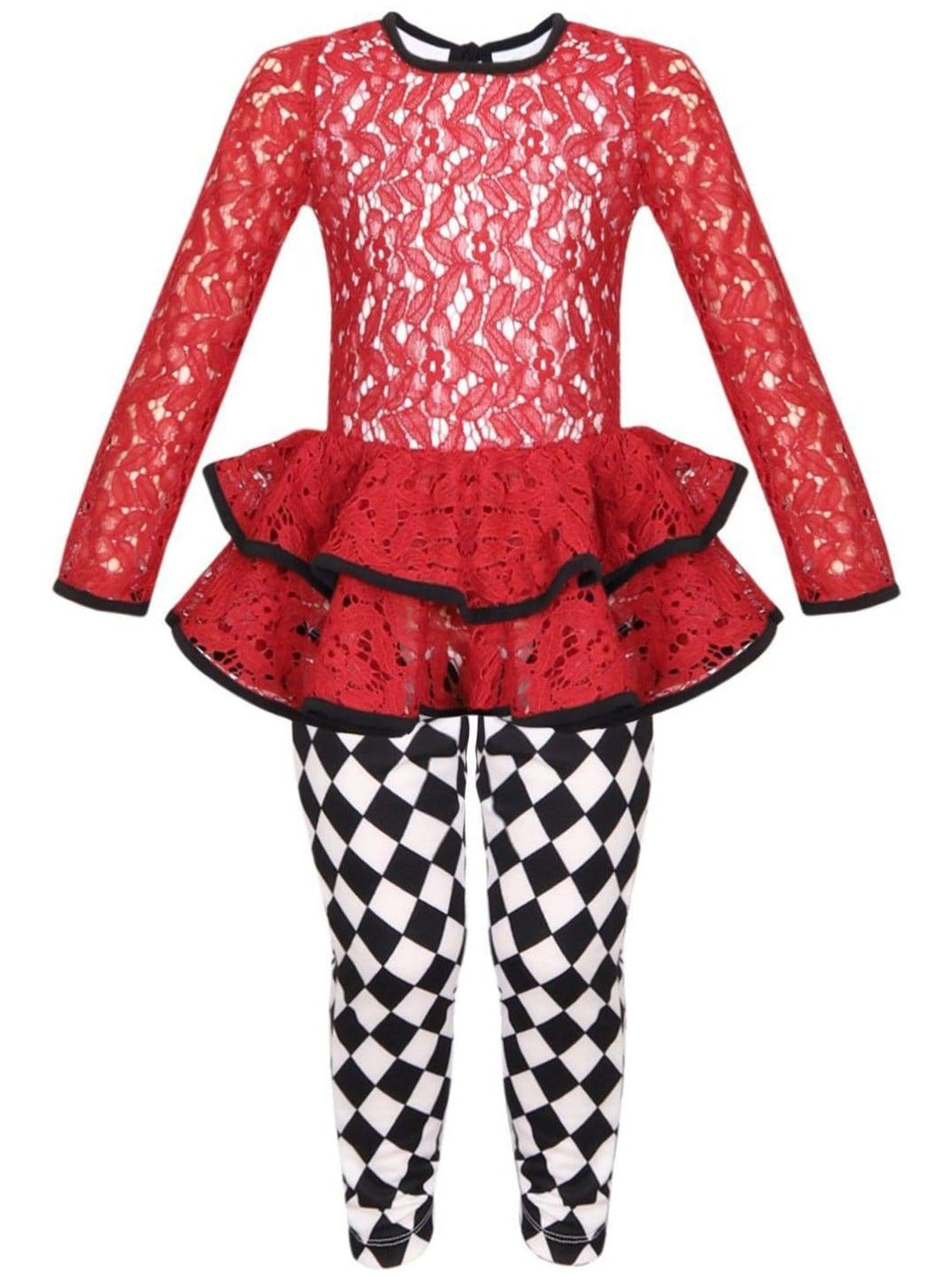 Girls Lace Tiered Peplum Long Sleeve Tunic & Printed Leggings Set - Red / 2T/3T - Girls Fall Dressy Set