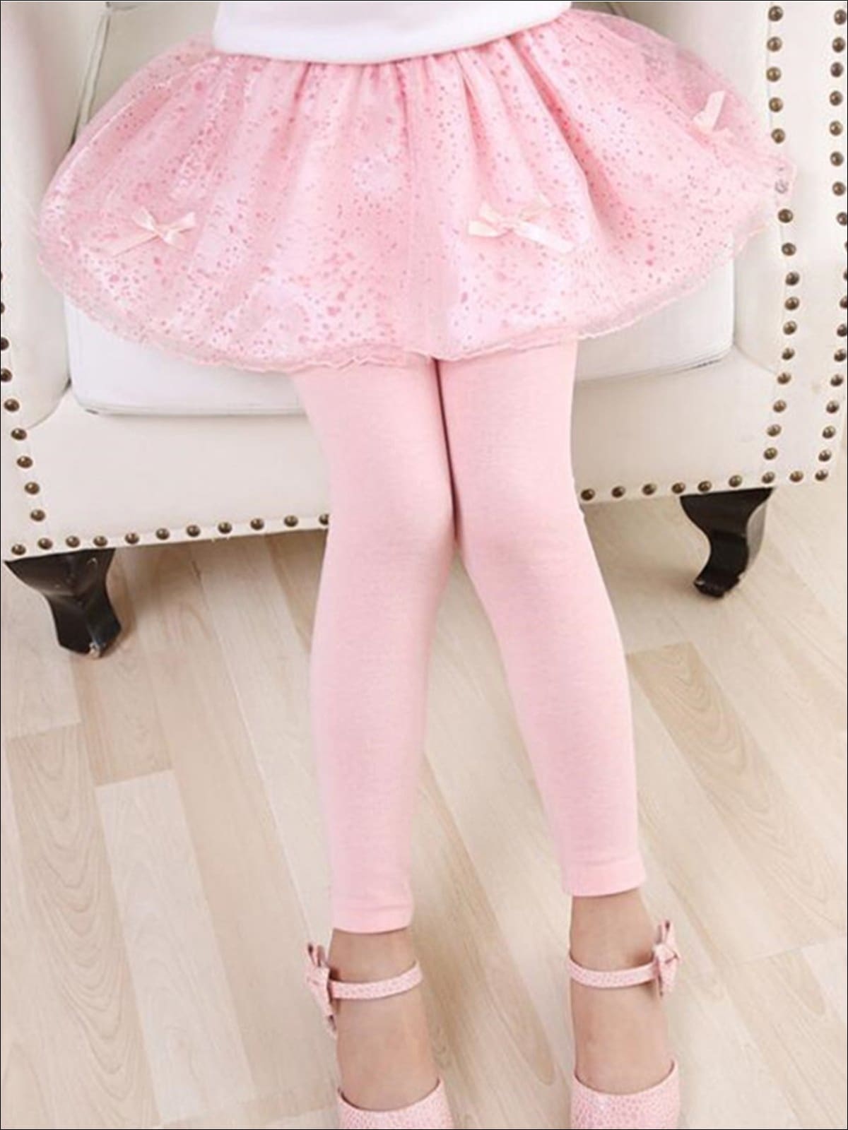 Girls Lace Tutu Bow Skirt Leggings - Pink / 3T - Girls Leggings
