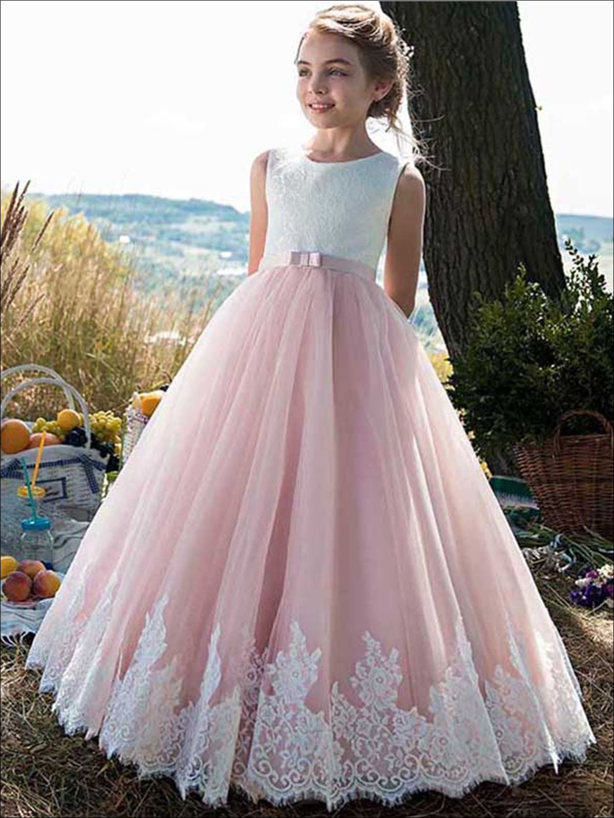 Girls Special Occasion Dress | Lace Sleeve Embroidered Communion Gown