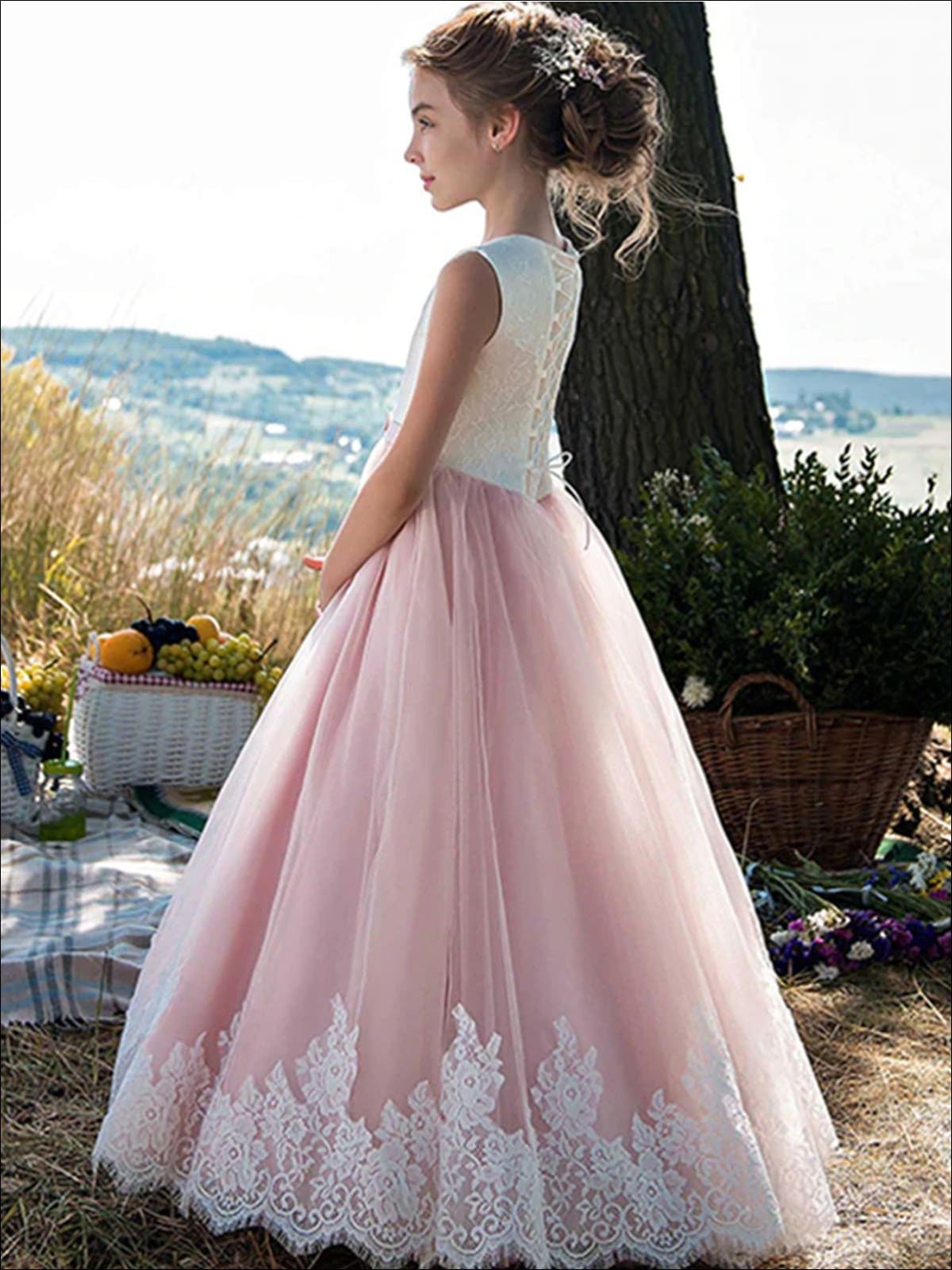 Girls Special Occasion Dress | Lace Sleeve Embroidered Communion Gown