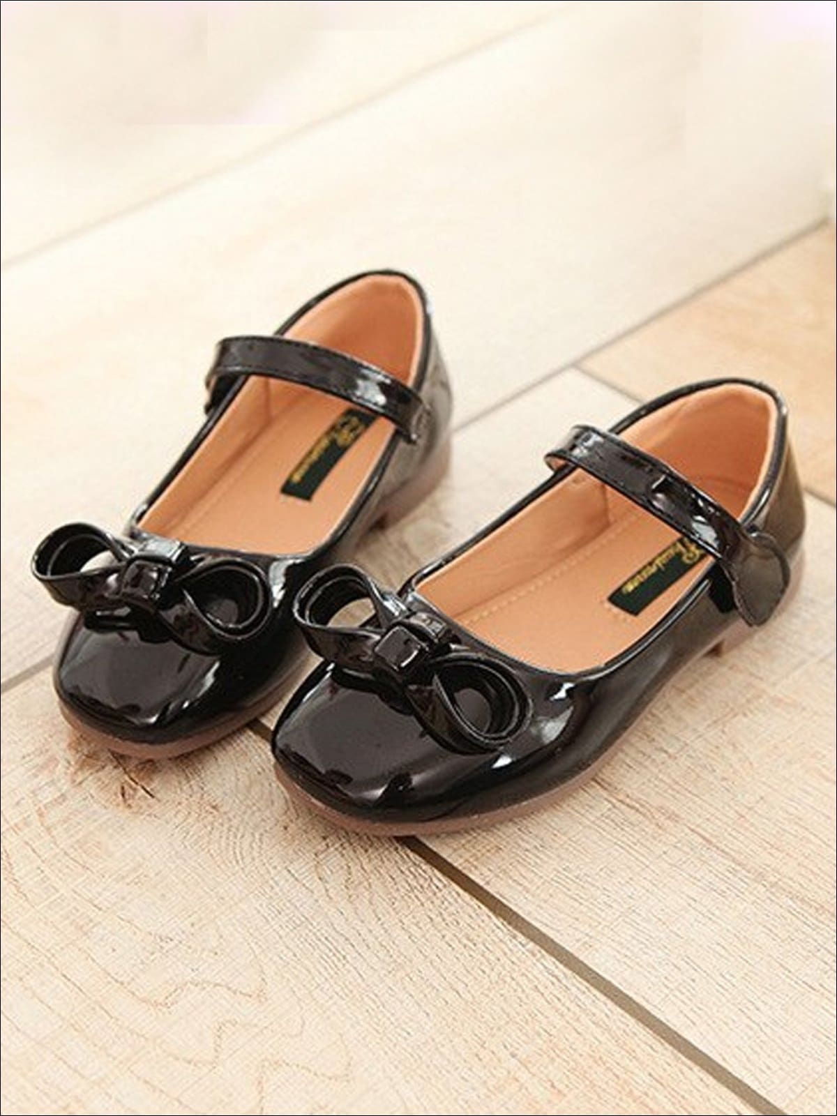 Girls Leather Flats with Bow (3 Color Options) - Black / 1 - Girls Flats