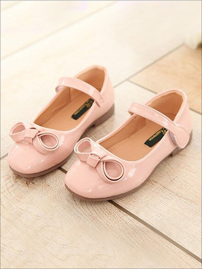 Girls Leather Flats with Bow (3 Color Options) - Pink / 1 - Girls Flats
