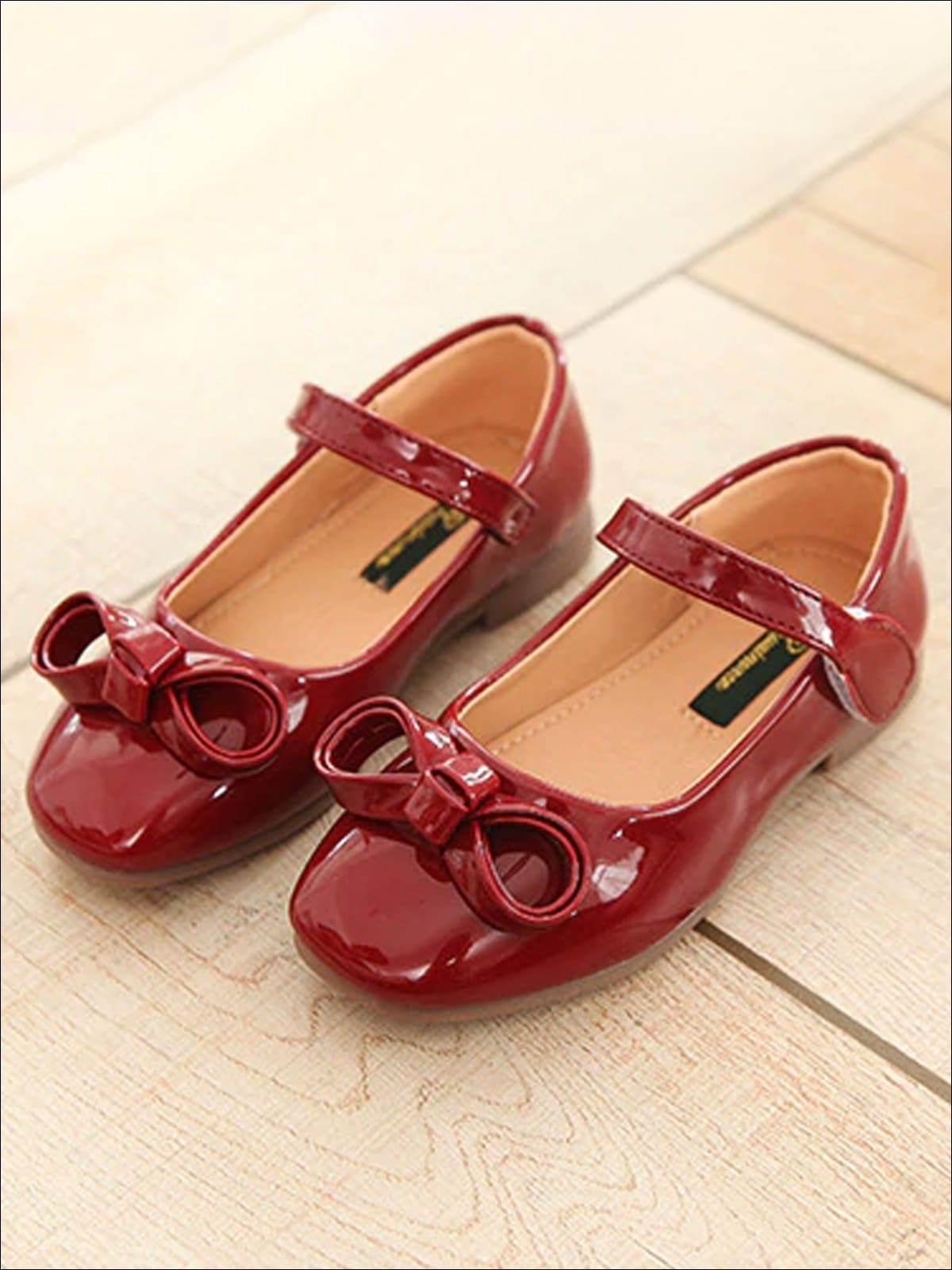 Girls Leather Flats with Bow (3 Color Options) - Red / 1 - Girls Flats