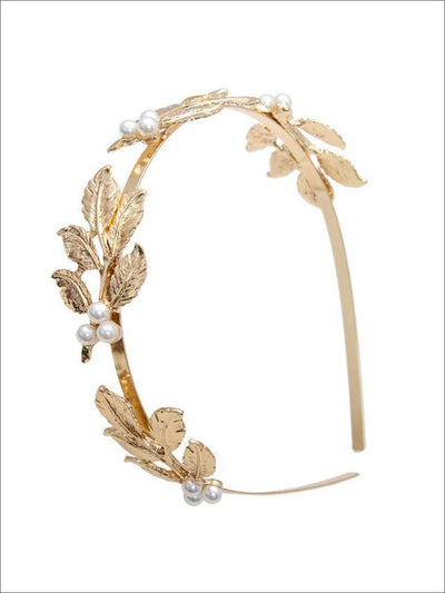 Girls Leaves Pearl Headband ( 2 color options) - Gold / One - Hair Accessories
