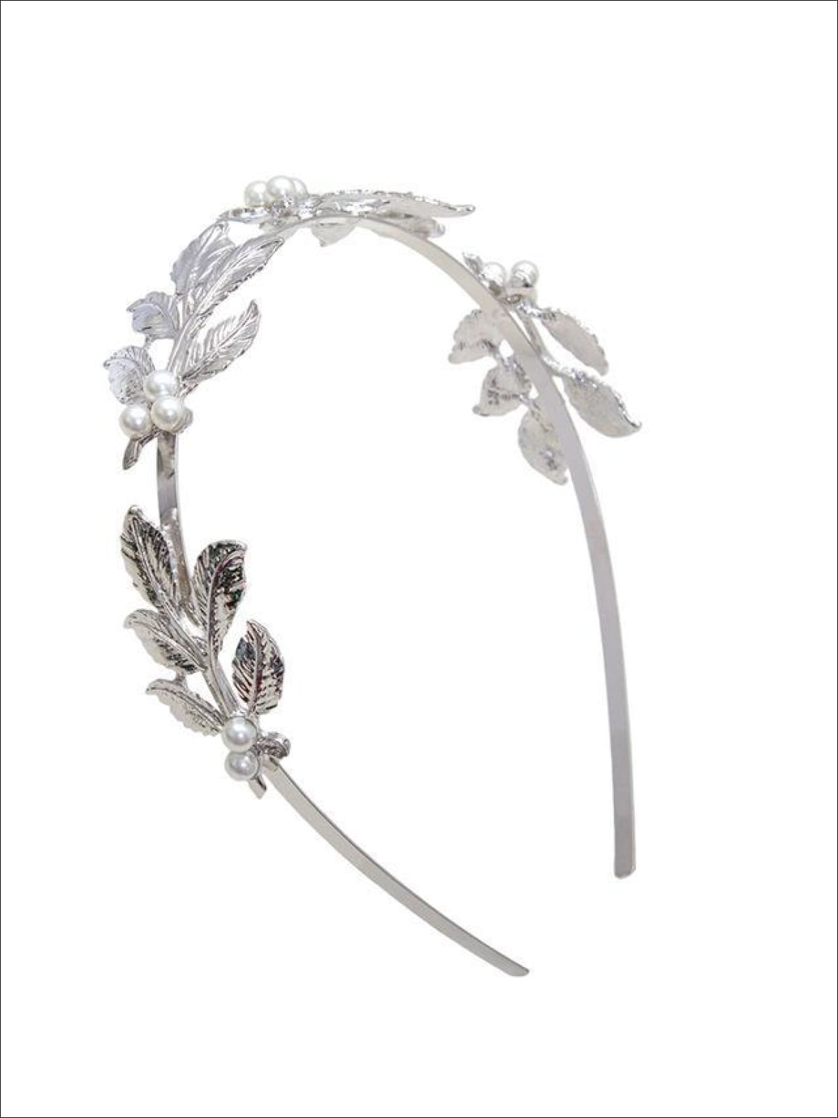 Girls Leaves Pearl Headband ( 2 color options) - Silver / One - Hair Accessories