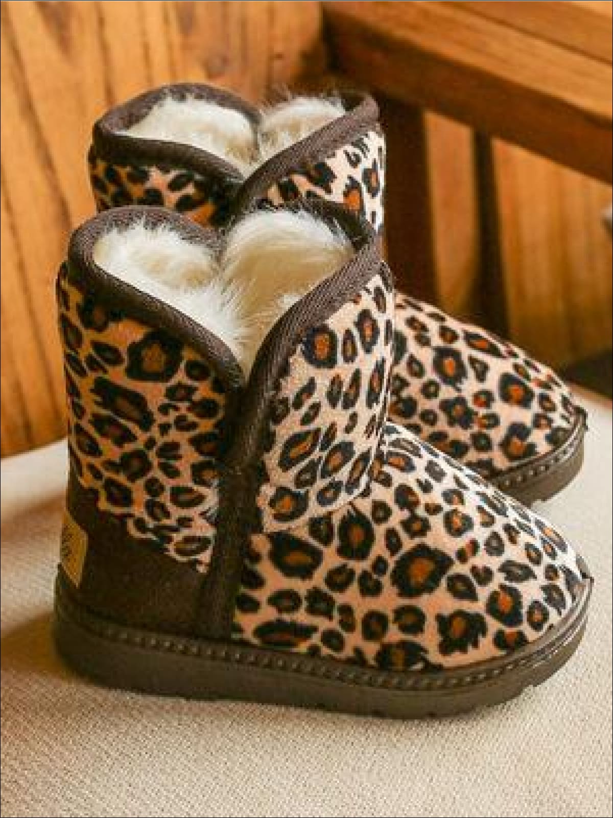 Girls Leopard Print Ankle Length Furry Boots (2 Colors Options) - Girls Boots