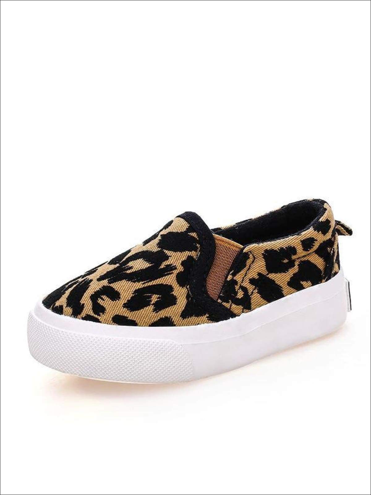 Girls Leopard Print Slip-On Sneakers - khaki / 1 - Girls Loafers