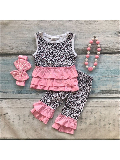Girls Leopard Printed Ruffled Set (Accessories not included) - 2T/XS / Similar to image