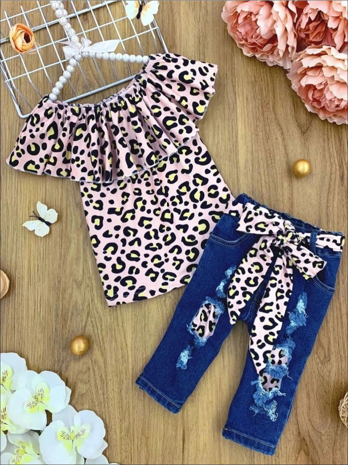 Girls Spring Outfits | Toddler Leopard Print Tunic & Patched Denim Set