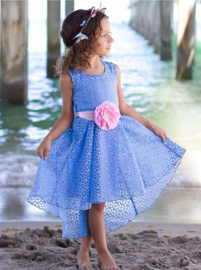 Girls Light Blue Crochet Lace Hi-Lo Boho Dress