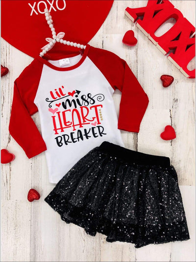 Girls Valentine's Day Lil’ Miss Heart Breaker Top & Sequin Skirt Set