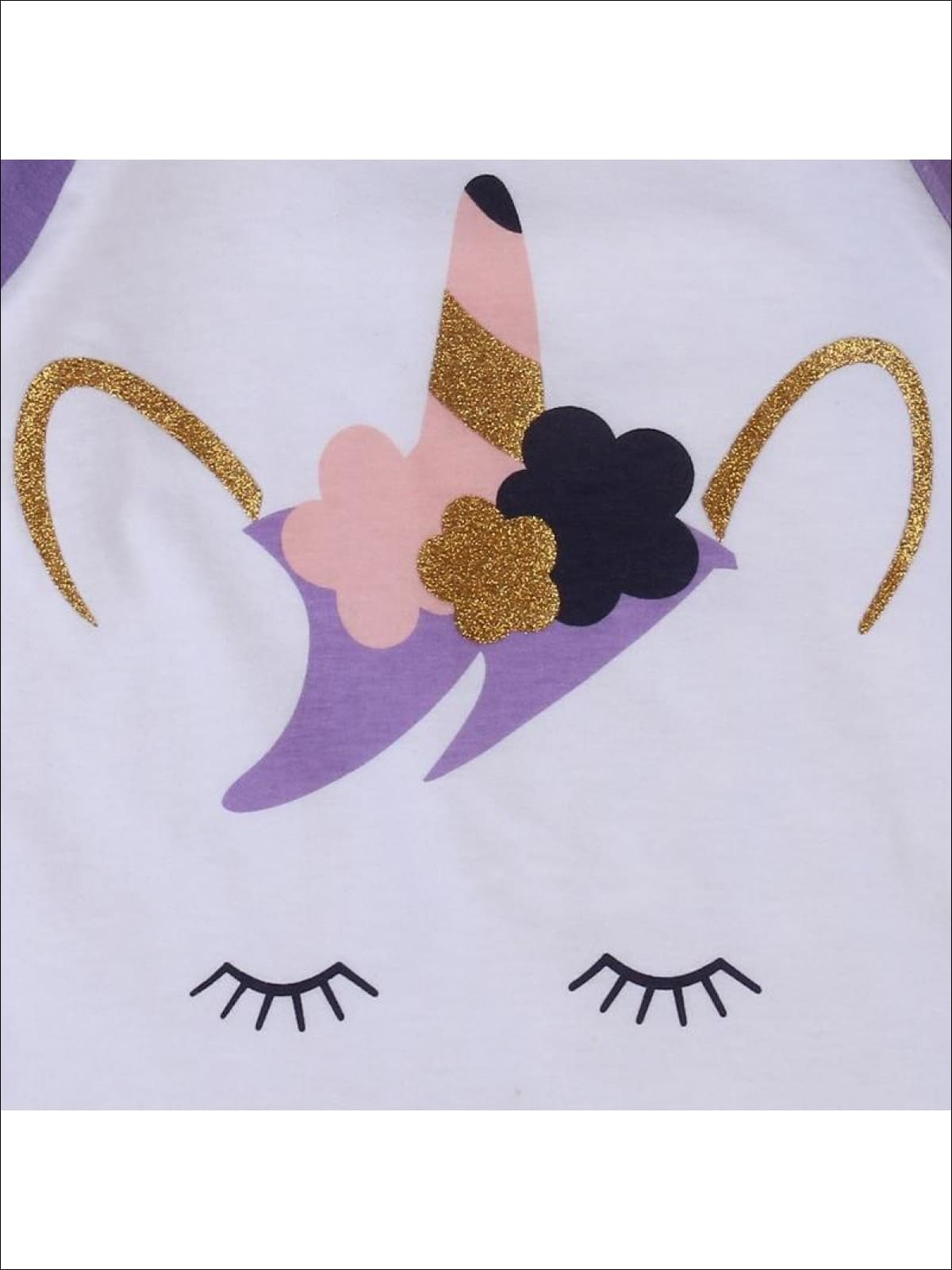 Girls Lilac & White Graphic Sleeping Unicorn Ruffled Sleeve Raglan Top - Girls Graphic Top