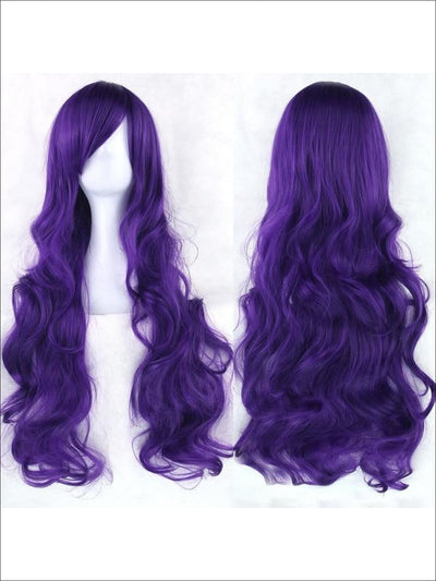 Girls Long Curly Dress Up Wig - Purple / One Size - Girls Halloween Costume
