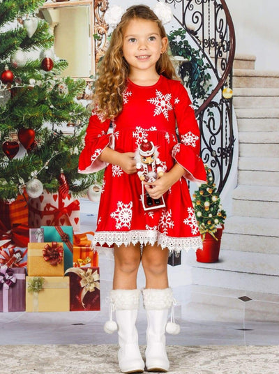 Toddler Winter Clothes | Girls Flared Sleeve Snowflake Crochet Dress