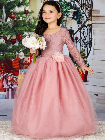 Girls Formal Dress | Blush Lace Bodice Holiday Gown | Mia Belle Girls