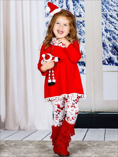 Girls Long Sleeve A-Line Tunic Printed Leggings & Scarf Set - Girls Christmas Set
