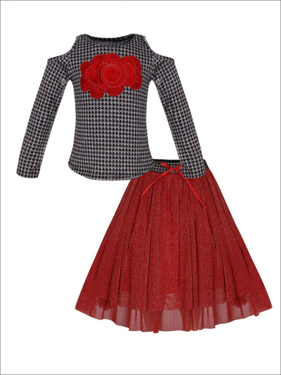 Girls Long Sleeve Cold Shoulder Top & Maxi Skirt Set - Red / 2T/3T - Girls Fall Dressy Set