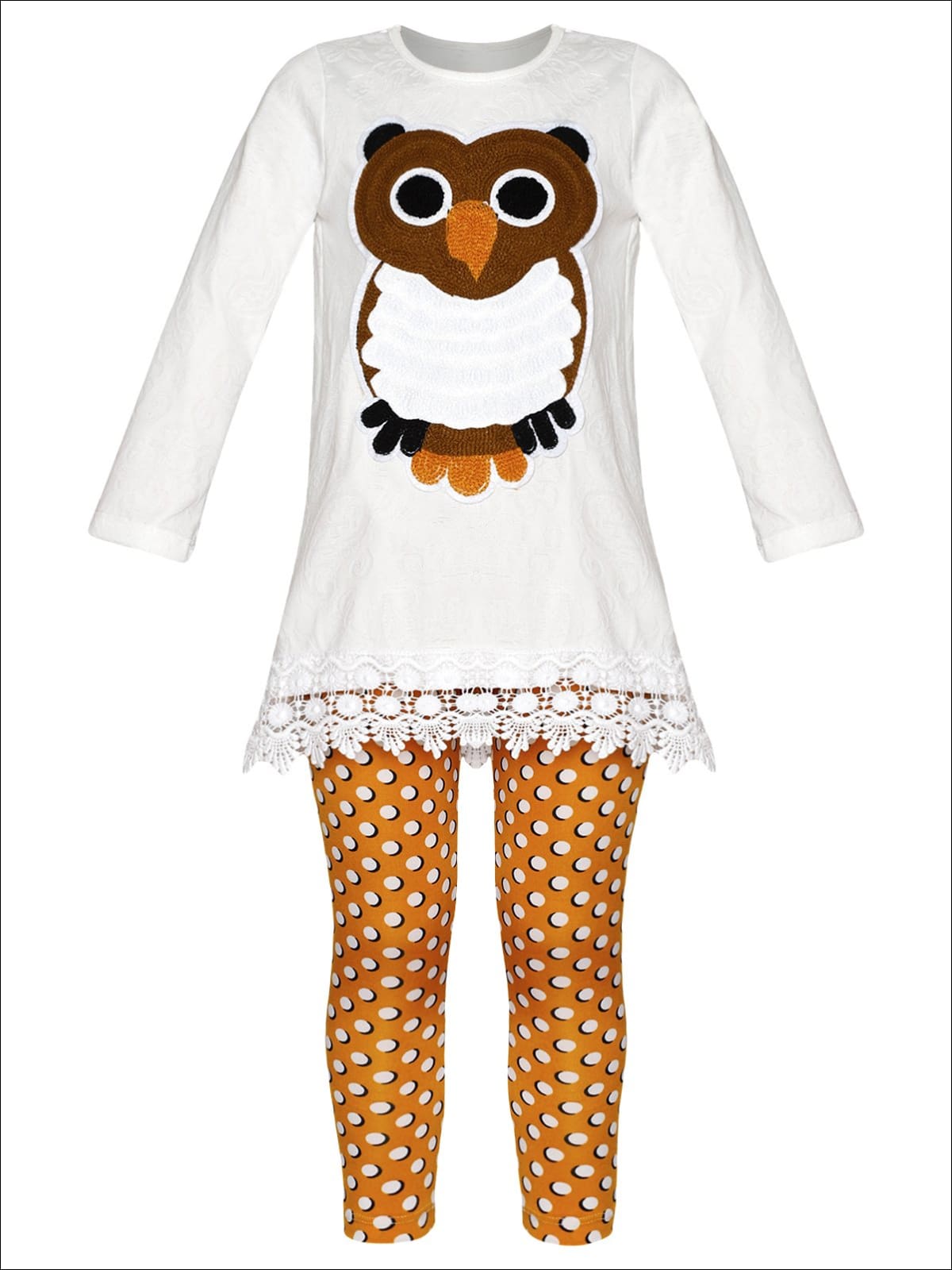 Girls Long Sleeve Crochet Hem Tunic & Leggings Set - Orange / 2T/3T - Girls Fall Casual Set