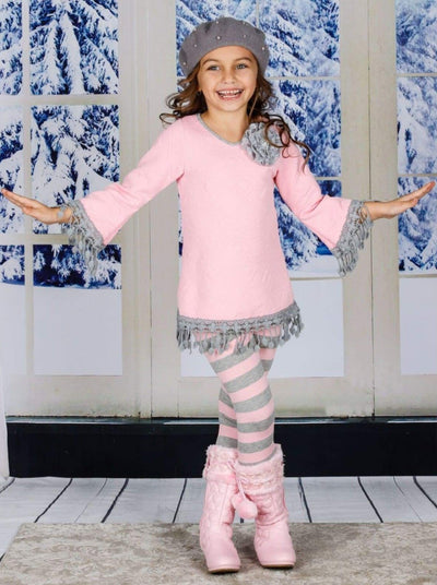 Girls Long Sleeve Crochet Trimmed Tunic & Matching Leggings Set - Girls Fall Casual Set