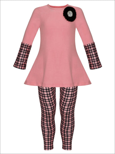 Girls Long Sleeve Cuffed Tunic & Matching Printed Leggings Set - Pink / 2T/3T - Girls Fall Casual Set