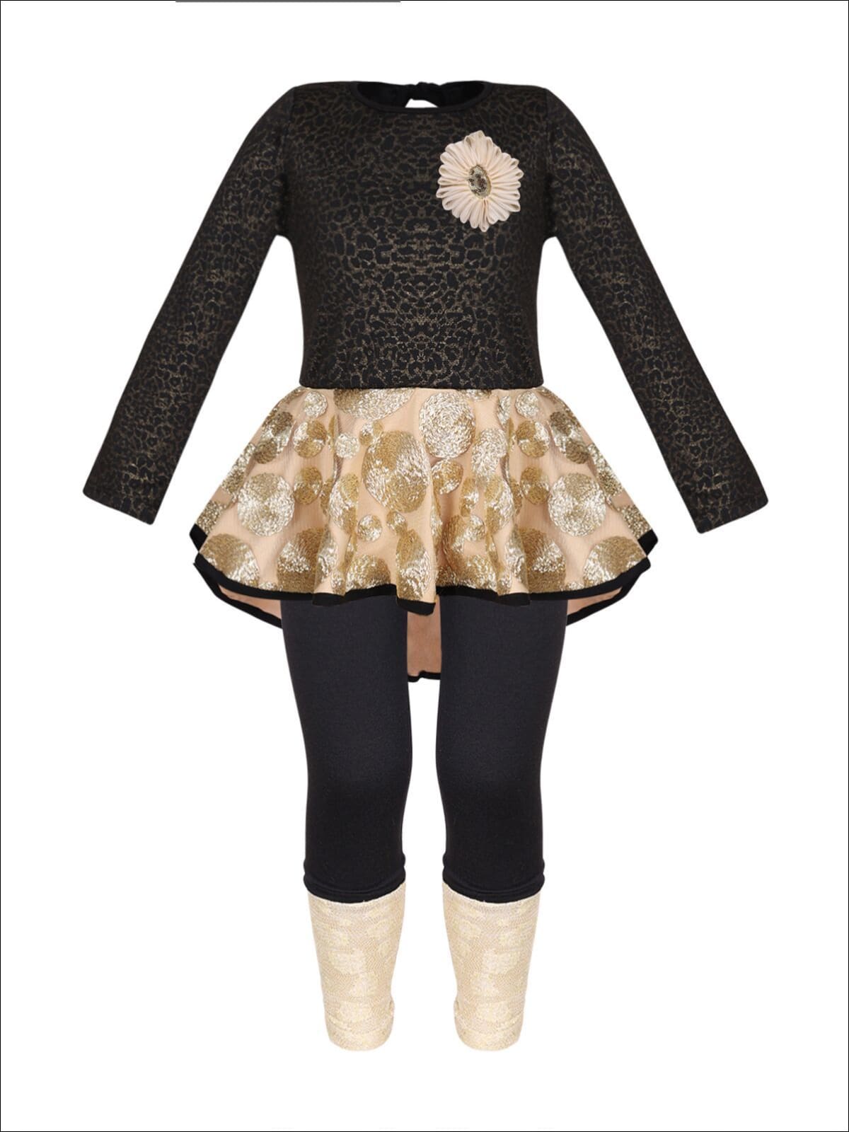 Girls Long Sleeve Hi-Lo Peplum Tunic & Cuffed Leggings Set - Black / 2T/3T - Girls Fall Dressy Set