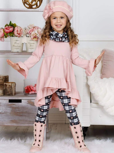 Valentine's Outfits | Girls Hi-Lo Ruffle Tunic, Scarf And Legging Set ...