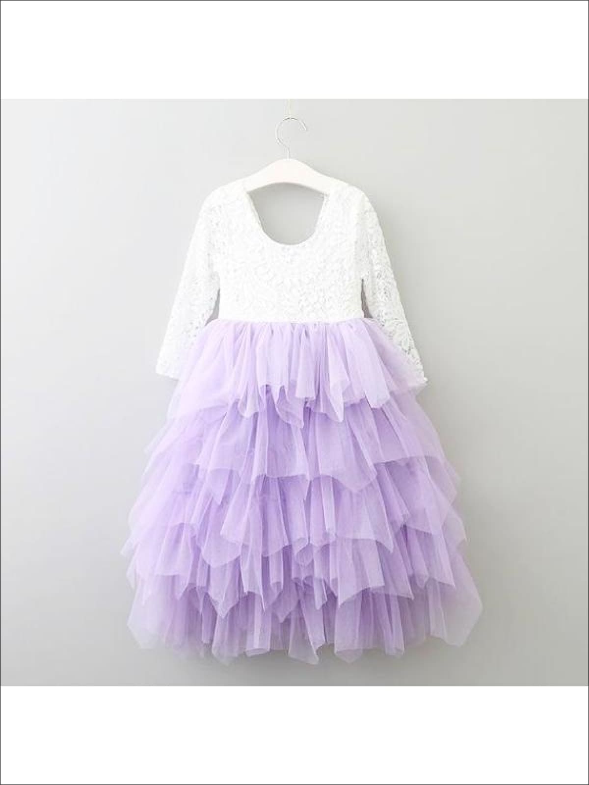 Girls Party Dresses | Lace Bodice Cascading Tulle Holiday Dress