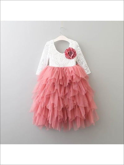 Girls Party Dresses | Lace Bodice Cascading Tulle Holiday Dress