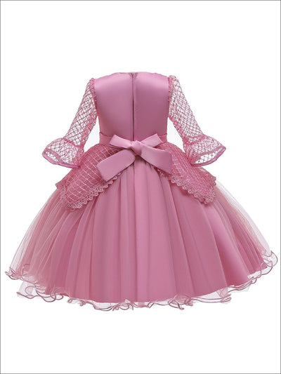 Girls Long Sleeve Lace Princess Holiday Dress With Flower Sash - Girls Fall Dressy Dress