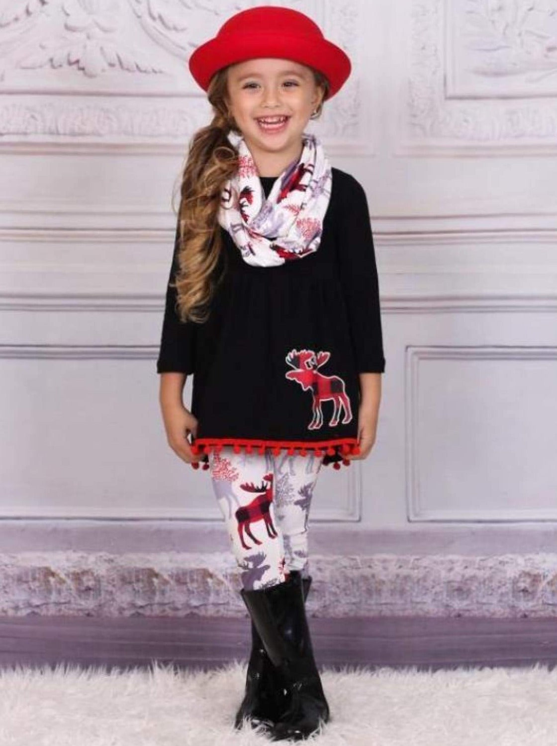 Cute Winter Sets  Girls Candy Cane Print Tunic, Scarf, And Legging Set –  Mia Belle Girls