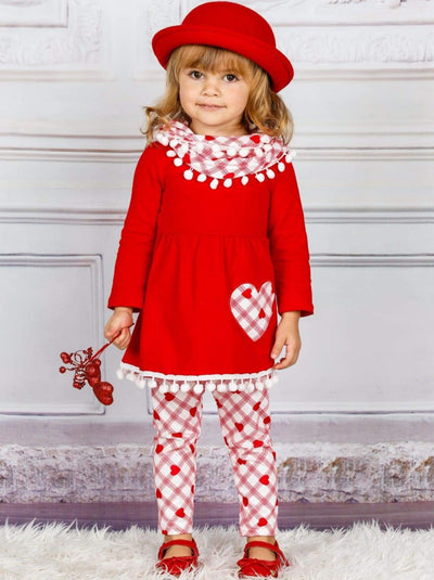 Girls Valentine's Day Outfit | Plaid Heart Tunic, Scarf & Legging Set