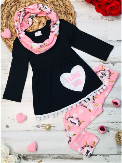 Girls Valentine's Day Outfit | I Love You Tunic, Scarf & Legging Set